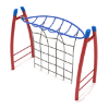PGS006 - Curved Overhead Inverted Horizon with Rope Playground Climber with Curved Post - Ages 5 to 12 Yrs. - Blue on Red