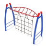 PGS006 - Curved Overhead Inverted Horizon with Rope Playground Climber with Curved Post - Ages 5 to 12 Yrs. - Red on Blue
