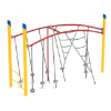 PGS019 - Double Tilted Lily Pad Playground Bridge with Net Attachment and Single Post - Ages 5 to 12 Yrs. - Yellow on Red