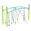 PGS019 - Double Tilted Lily Pad Playground Bridge with Net Attachment and Single Post - Ages 5 to 12 Yrs. - Teal on Lime Green