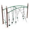 PGS019 - Double Tilted Lily Pad Playground Bridge with Net Attachment and Single Post - Ages 5 to 12 Yrs. - Green on Brown