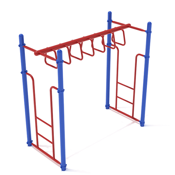 PTC007 - Straight Trapezoid Loop Ladder Playground Monkey Bars - Ages 5 to 12 Yrs. - Red on Blue