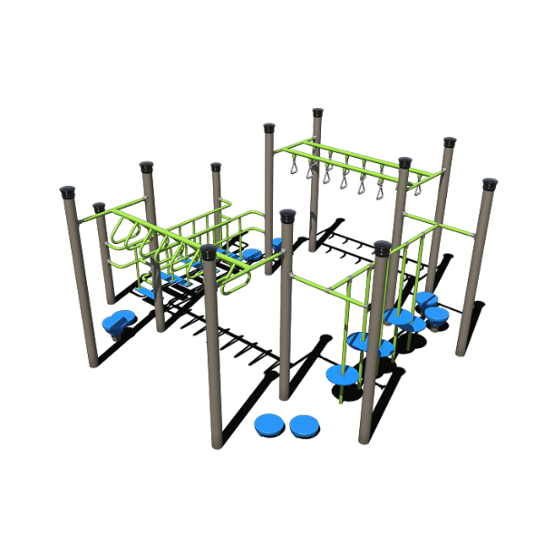 CW5-0089 - Super Square Commercial Playground Equipment - Ages 5 to 12 yr - Blue, Lime Green, and Tan - Front
