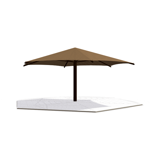 Hexagonal Fabric Umbrella Shade Structure with 8 Ft. Entry Height and Single Steel Post - Base Model