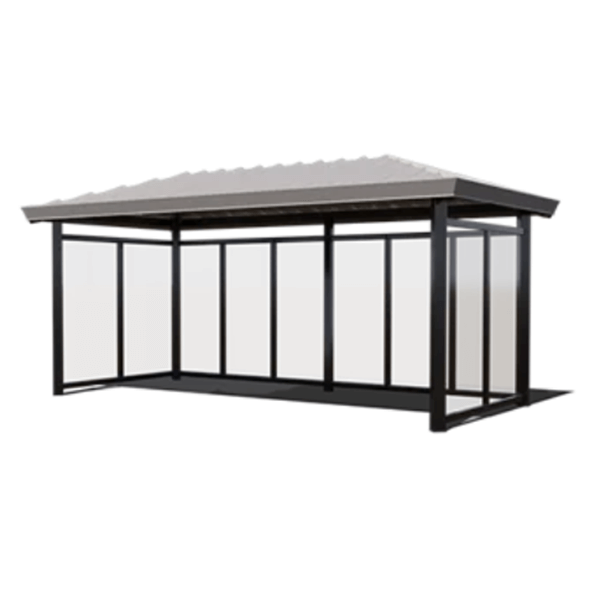 All-Steel Hip-End Privacy Shelter For Bus Stops With Perforated Aluminum Sides