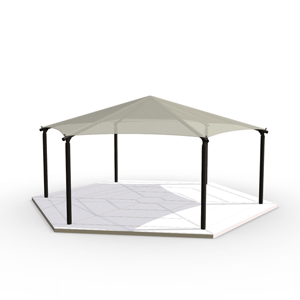 Hexagonal Fabric Hip End Shade Structure with 12 Ft. Entry Height - Base Model