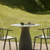 36" Round Baobab M Dining Patio Table with HPL Top with Woody Dining Chairs - Color: Green Grey