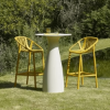 28" Round Baobab L Hotel Bar Patio Table  and Bini Bar Chairs - Color: Ivory