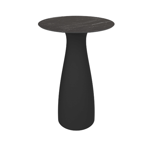 28" Round Baobab L Bar Patio Table with HPL Top - Black/Black Marble