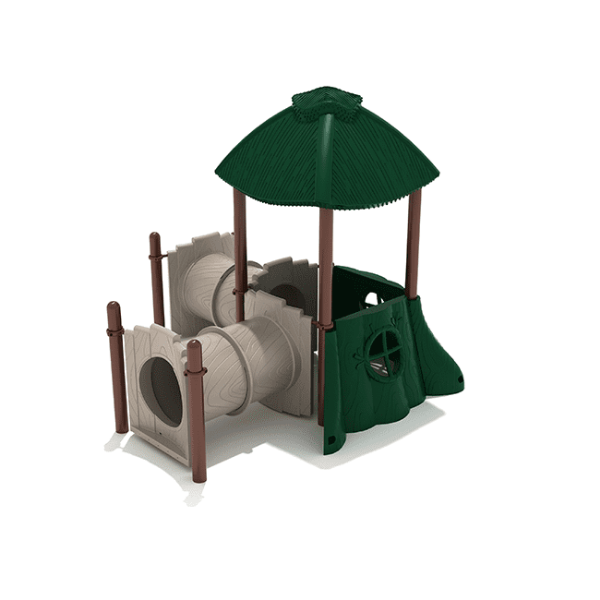 Treetop Connection Playground Tunnel with forest theme for ages 6 months to 5 years, featuring crawl tube and canopy
