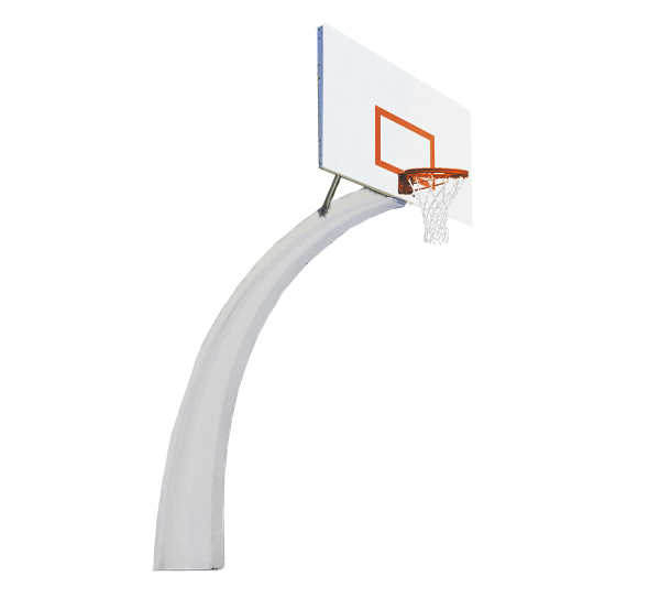 Concrete basketball hoop with steel rectangular backboard and orange powder-coated rim for outdoor courts