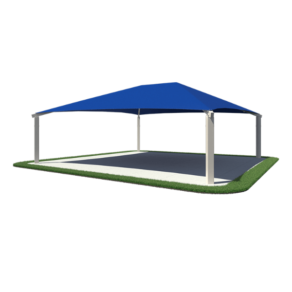 Extra Large Square Fabric Hip End Shade Structure with 12-Foot Entry Height and Blue Canopy for Parks or Playgrounds