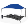 Outdoor classroom bench package with 30'x20' hip shade and spaced 6-foot UltraLeisure benches for school outdoor learning areas.