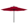 7.5 ft octagonal commercial fiberglass ribbed market umbrella with aluminum pole and marine grade fabric shown fully open for outdoor dining areas