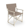 Commercial patio boss director chair with mud sling seat and back supported by a lightweight, corrosion-resistant ivory aluminum frame.