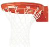 Durable orange steel basketball rim with white net for concrete-mounted outdoor hoop system