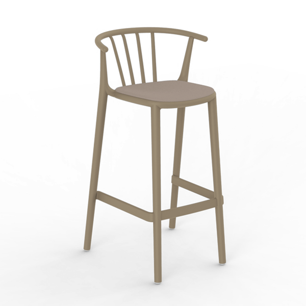 Chocolate Base / Mocha Seat - Woody Alto Polypropylene Barstool with Upholstered Seat Pad - 12.7 lbs.