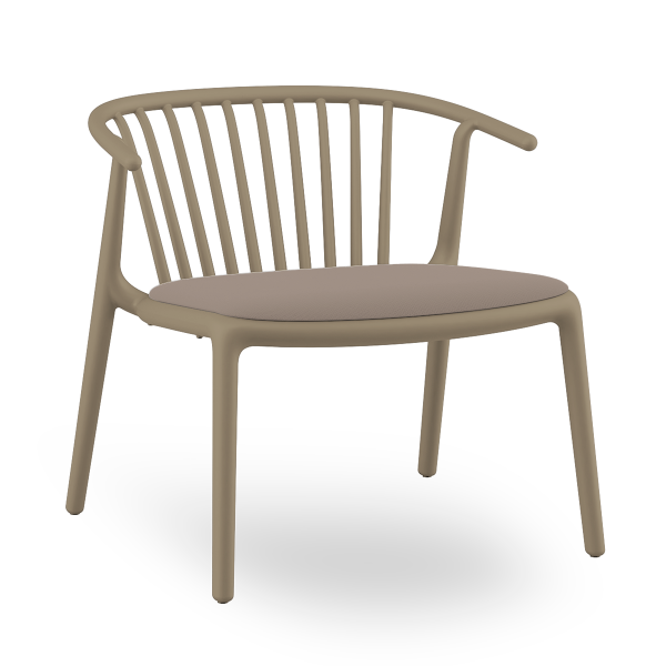 Chocolate Base / Mocha Seat - Woody Lounge Polypropylene Dining Arm Chair with Upholstered Seat Pad - 16.5 lbs.