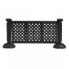 Black decorative lattice resin patio fence panel with weighted portable base for outdoor dining and restaurant patio barriers