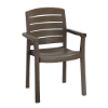 Bronze Acadia resin arm chair with curved arms and ventilated back for outdoor dining spaces