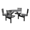 36 inch round outdoor cluster table with fiberglass top, gray seats and black powder coated steel frame with four seats
