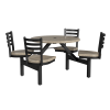 36 inch outdoor cluster table with tan fiberglass top and matching seats on powder coated steel frame