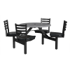36 inch fiberglass outdoor cluster table with gray top and black seats on commercial steel frame