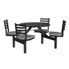 36 inch round outdoor cluster table with black fiberglass top and gray seats with powder coated frame