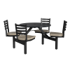 36 inch outdoor cluster table with black fiberglass top and mixed color seats in durable steel frame