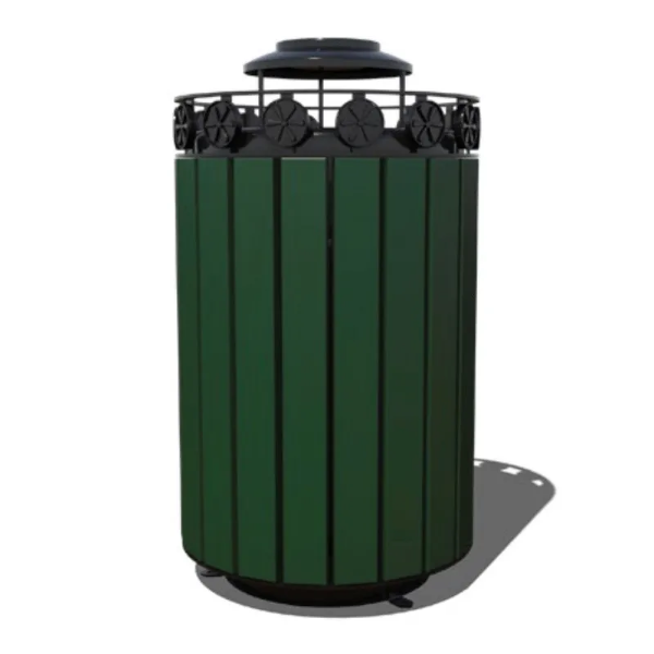 Cascades 32 Gallon Recycled Plastic Trash Receptacle - Rain Bonnet