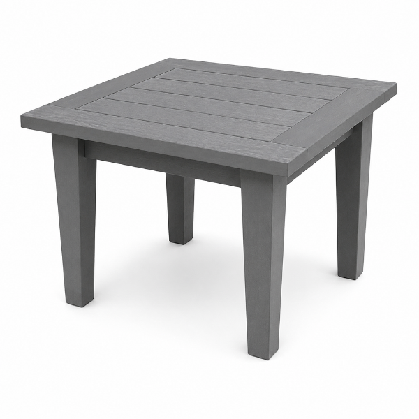 Blue Ridge HDPE outdoor side table with recycled plastic construction for commercial patios, pool decks, hotels, resorts, and outdoor lounge seating