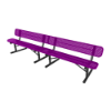 RHINO 10 ft. thermoplastic coated perforated steel bench with back featuring purple seat and back panels with a black portable frame