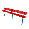 RHINO 10 ft. thermoplastic coated perforated steel bench with back featuring red seat and back panels with a light blue in-ground frame