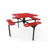 ELITE 46-inch Nexus square thermoplastic coated perforated steel pedestal picnic table with red tabletop and benches and black in-ground frame