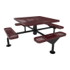 ELITE 46-inch Nexus square thermoplastic coated perforated steel pedestal picnic table with burgundy tabletop and benches and black surface-mount frame
