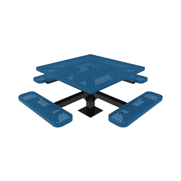 ELITE 46" Square Thermoplastic Coated Perforated Steel Pedestal Picnic Table