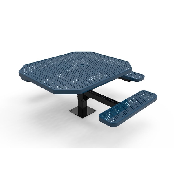 ELITE 46” Octagon Thermoplastic Coated Perforated Steel Pedestal Picnic Table with 3 Seats
