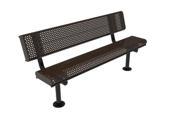 ELITE 6 Ft. Thermoplastic Coated Perforated Steel Rolled Bench with Back
