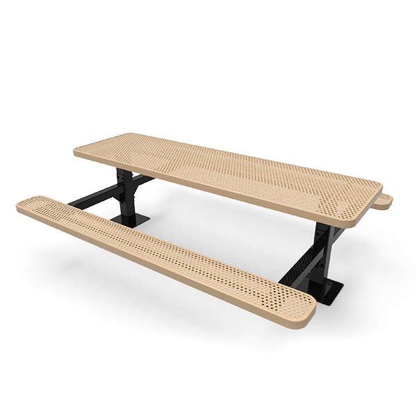 Surface Mount - Perforated Metal - ELITE 8 Ft. ADA Thermoplastic Polyethylene Double Pedestal Picnic Table with Double End Access