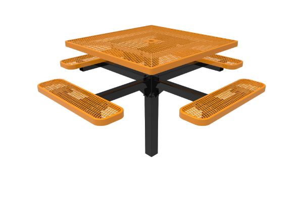 RHINO 46" Square Thermoplastic Coated Expanded Steel Pedestal Picnic Table