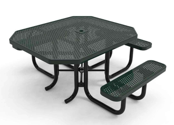 RHINO 46" X 54" ADA Compliant Octagonal Thermoplastic Polyolefin Coated Picnic Table - Quick Ship - Perforated Metal 