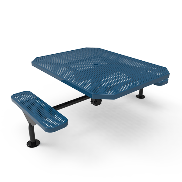 Surface Mount - Perforated Metal - RHINO 46” Nexus Octagon Thermoplastic Polyolefin Coated Pedestal ADA Picnic Table with 2 Attached Seats