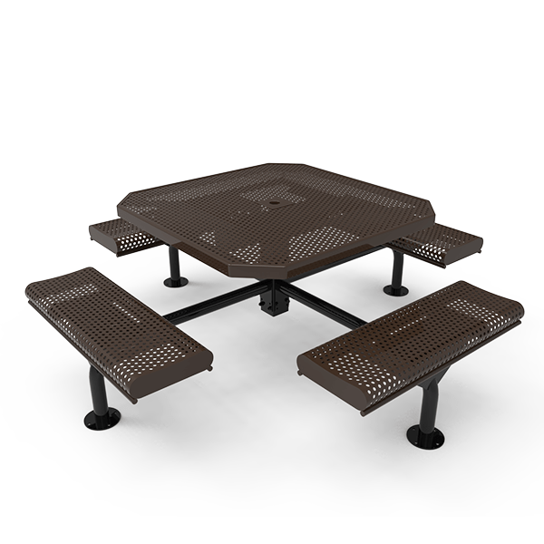 Surface Mount - Perforated Metal - RHINO 46” Nexus Octagon Thermoplastic Polyolefin Coated Picnic Table with Rolled Seats