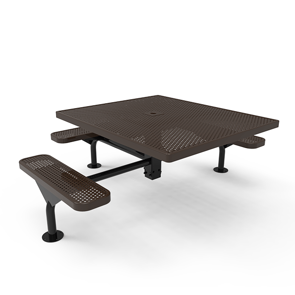 Surface Mount - Perforated Metal - RHINO 46” Nexus Square Thermoplastic Polyolefin Coated Pedestal ADA Picnic Table with 3 Attached Seats