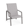Horizon stackable aluminum outdoor dining chair with Titanium Gray frame and Broadway Wave sling seat and back