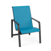 Horizon stackable aluminum outdoor dining chair with Starlight Black frame and Braque Blue sling seat and back