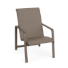 Horizon stackable aluminum outdoor dining chair with Textured Espresso frame and Taupe Tweed sling seat and back