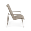 Side view of Horizon stackable aluminum outdoor dining chair with Satin Amber frame and Cane Weaver Pacific sling