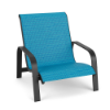 Horizon stackable commercial outdoor sand chair with Starlight Black aluminum frame and Braque Blue sling seat and back