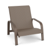 Side view of Horizon low-profile commercial sand chair with Satin Amber aluminum frame and Cane Weaver Pacific sling